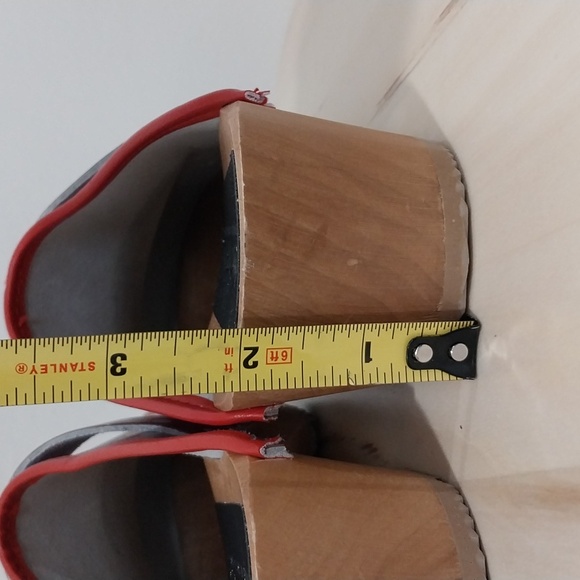 BJork Swedish Comfort Red Polka Dot Clogs Size 39 Woodend Wedge Mule Clog Shoes - Picture 8 of 14